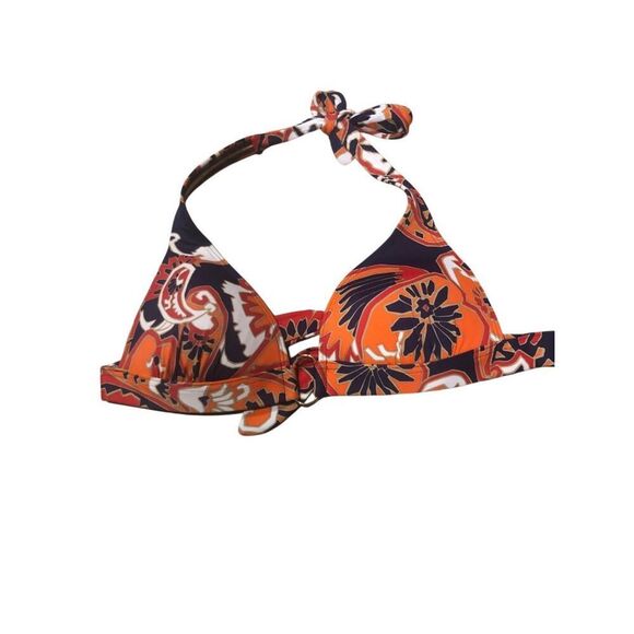 Victorias Secret bikini top orange background with navy blue and white colors wi - Picture 4 of 6